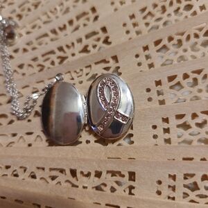 Unique Vintage Silver Locket Necklace with Pink Accents